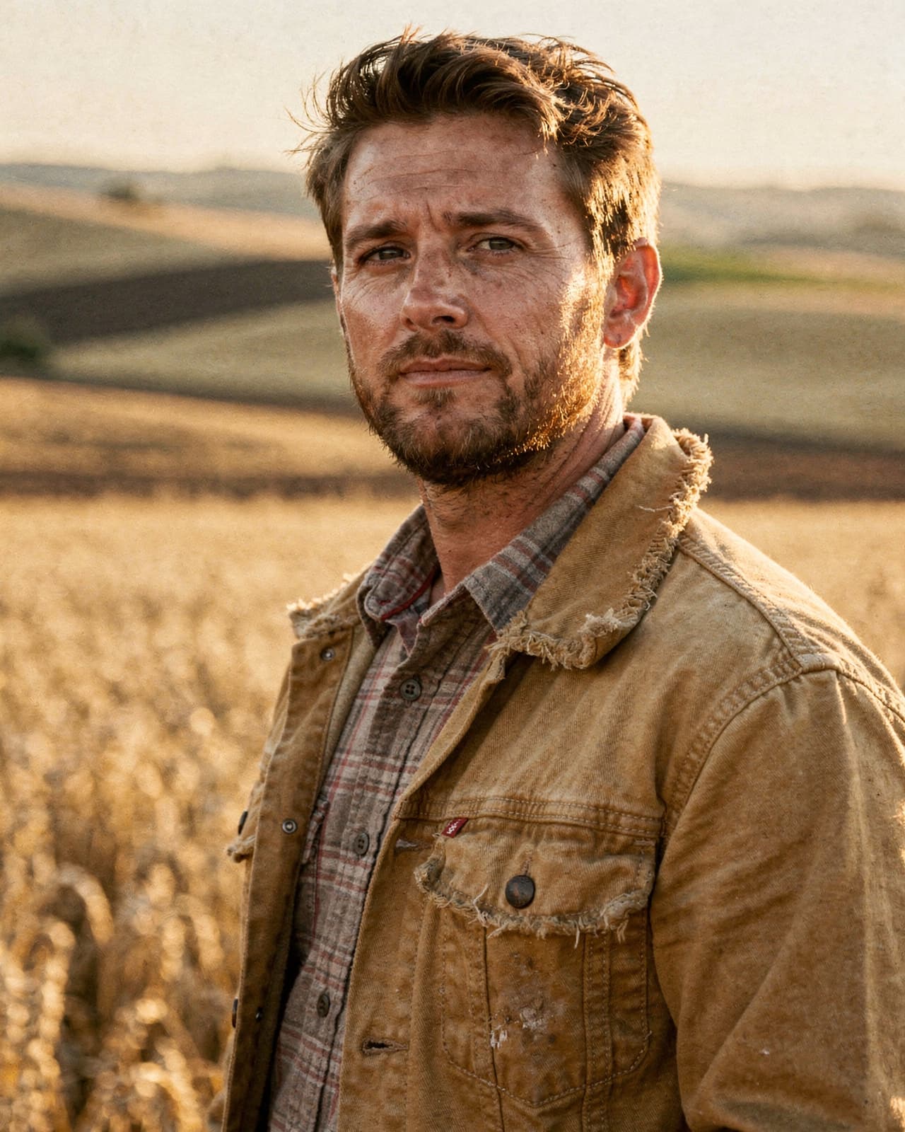 Wade Carver in a Palouse wheat field at golden hour